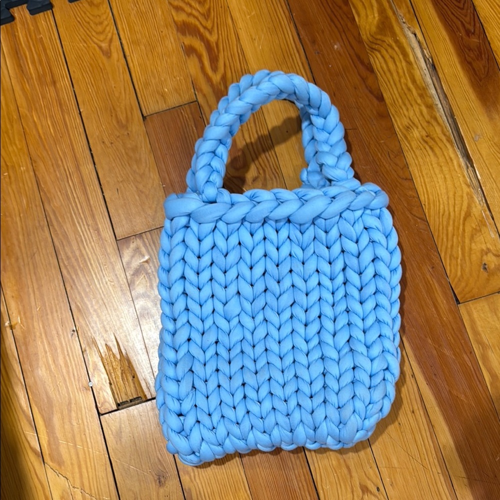 Vibrant Blue Chunky Knit Tote Bag